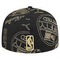 Men's New Era Black Miami Heat 59FIFTY Day Allover Print Stencil Fitted Hat