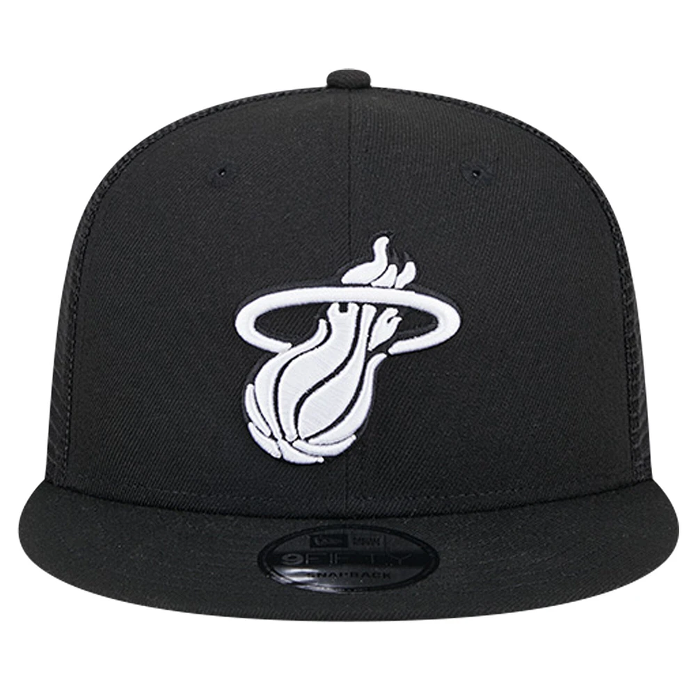 Men's New Era Black Miami Heat 9FIFTY Snapback Trucker Hat