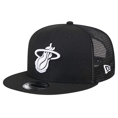 Men's New Era Black Miami Heat 9FIFTY Snapback Trucker Hat