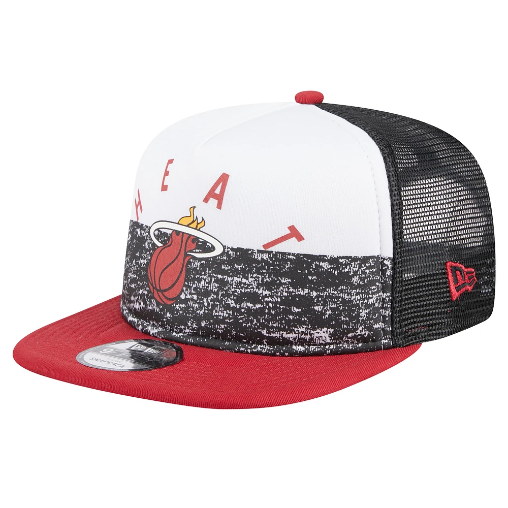 Men's New Era Black Miami Heat Arch A-Frame Trucker 9FIFTY Snapback Hat