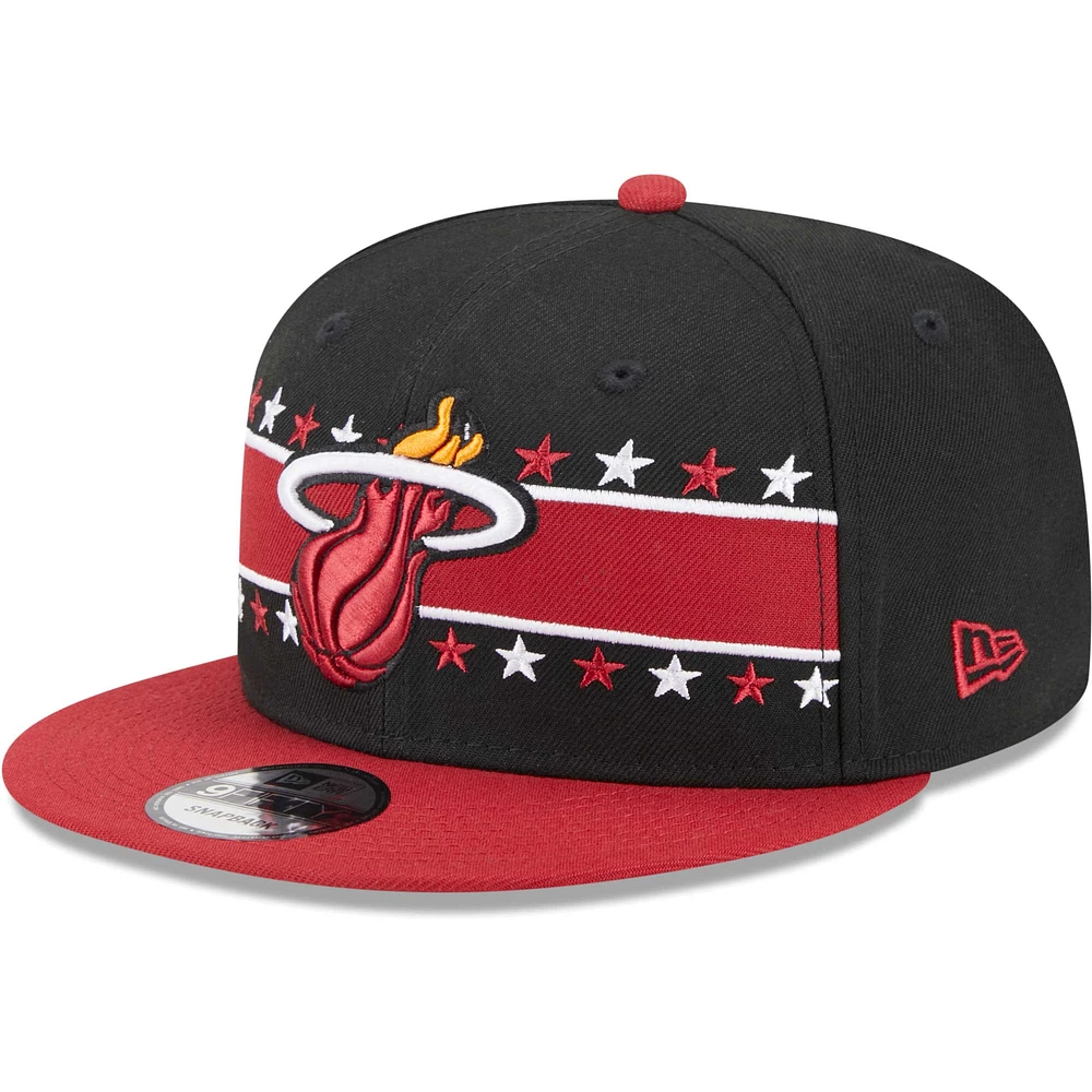 Men's New Era Black Miami Heat Banded Stars 9FIFTY Snapback Hat