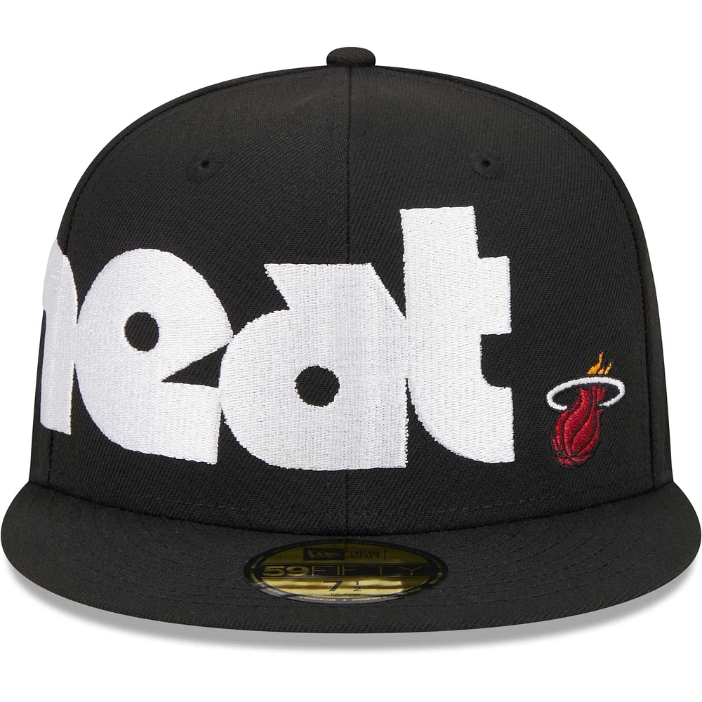 Men's New Era Black Miami Heat Checkerboard UV 59FIFTY Fitted Hat