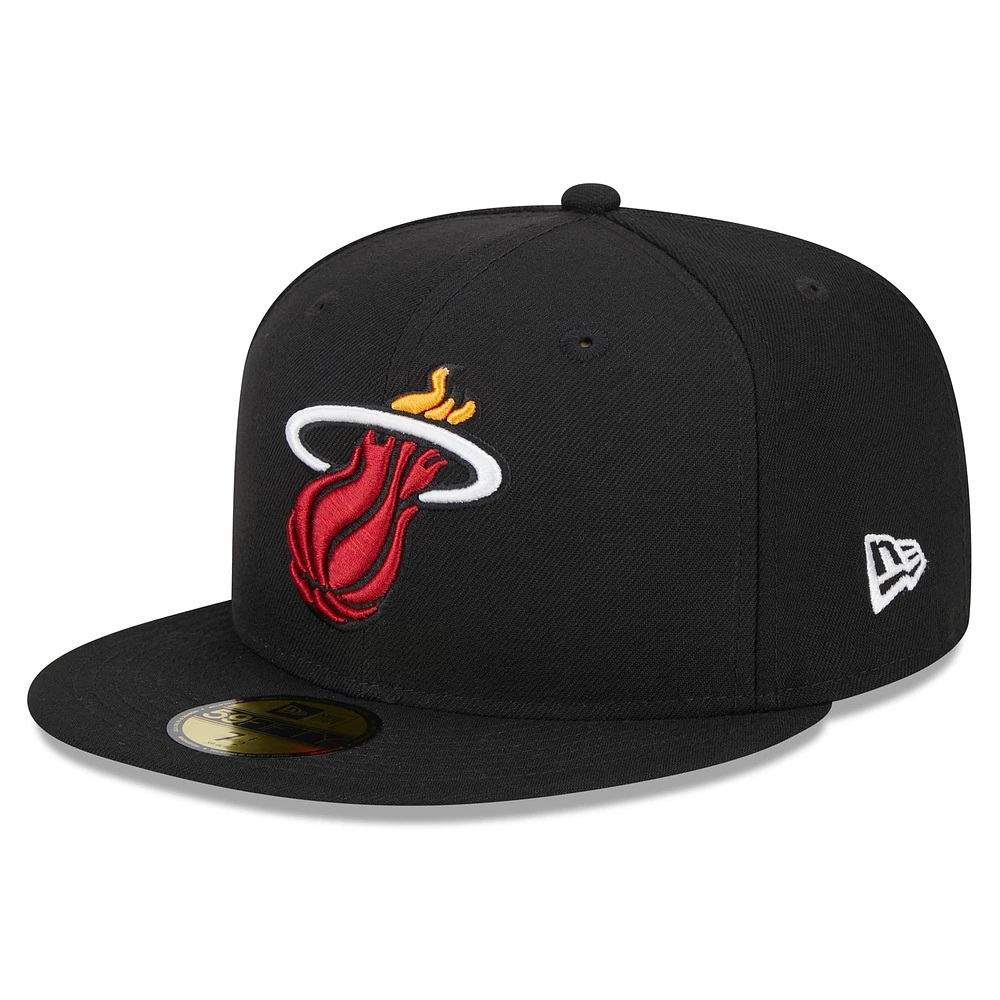 Men's New Era Black Miami Heat  Rally Drive Side Patch 59FIFTY Fitted Hat