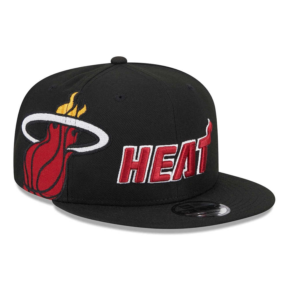 Casquette Snapback 9FIFTY noire avec logo latéral Miami Heat New Era pour hommes