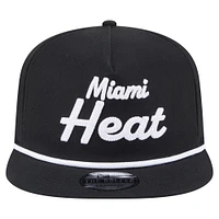 Men's New Era Black Miami Heat Team Text Golfer Snapback Hat