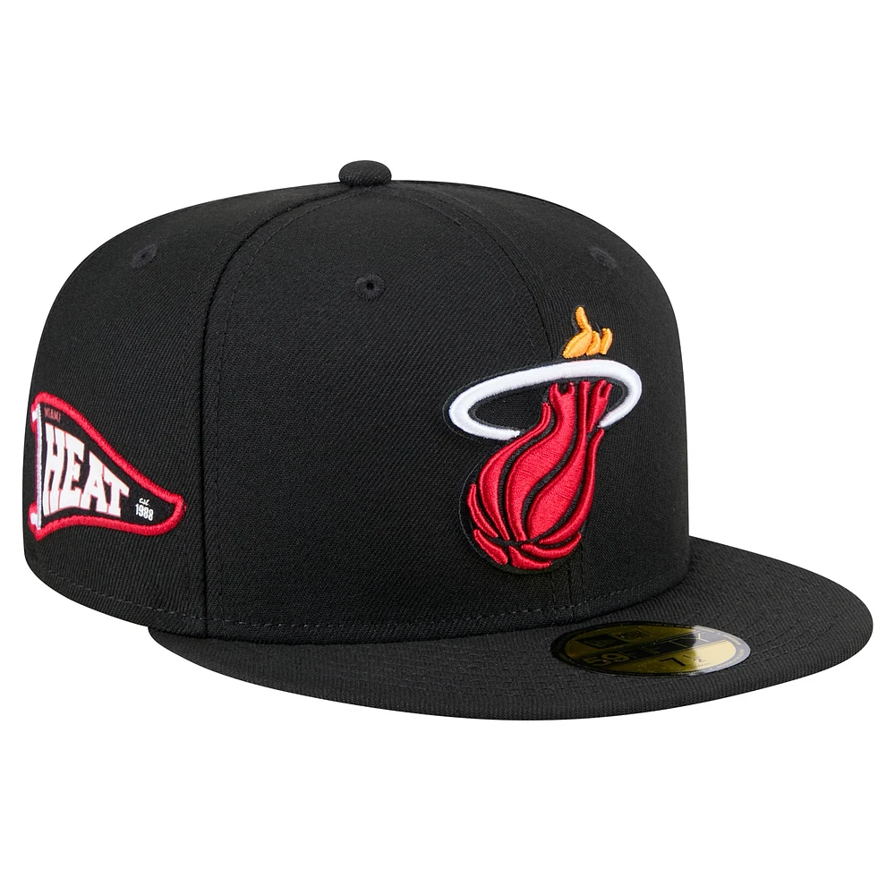 Men's New Era Black Miami Heat Throwback Pennant 59FIFTY Fitted Hat