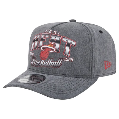 Men's New Era  Charcoal Miami Heat Throwback Washed Pre-Curved 9FIFTY Snapback Hat