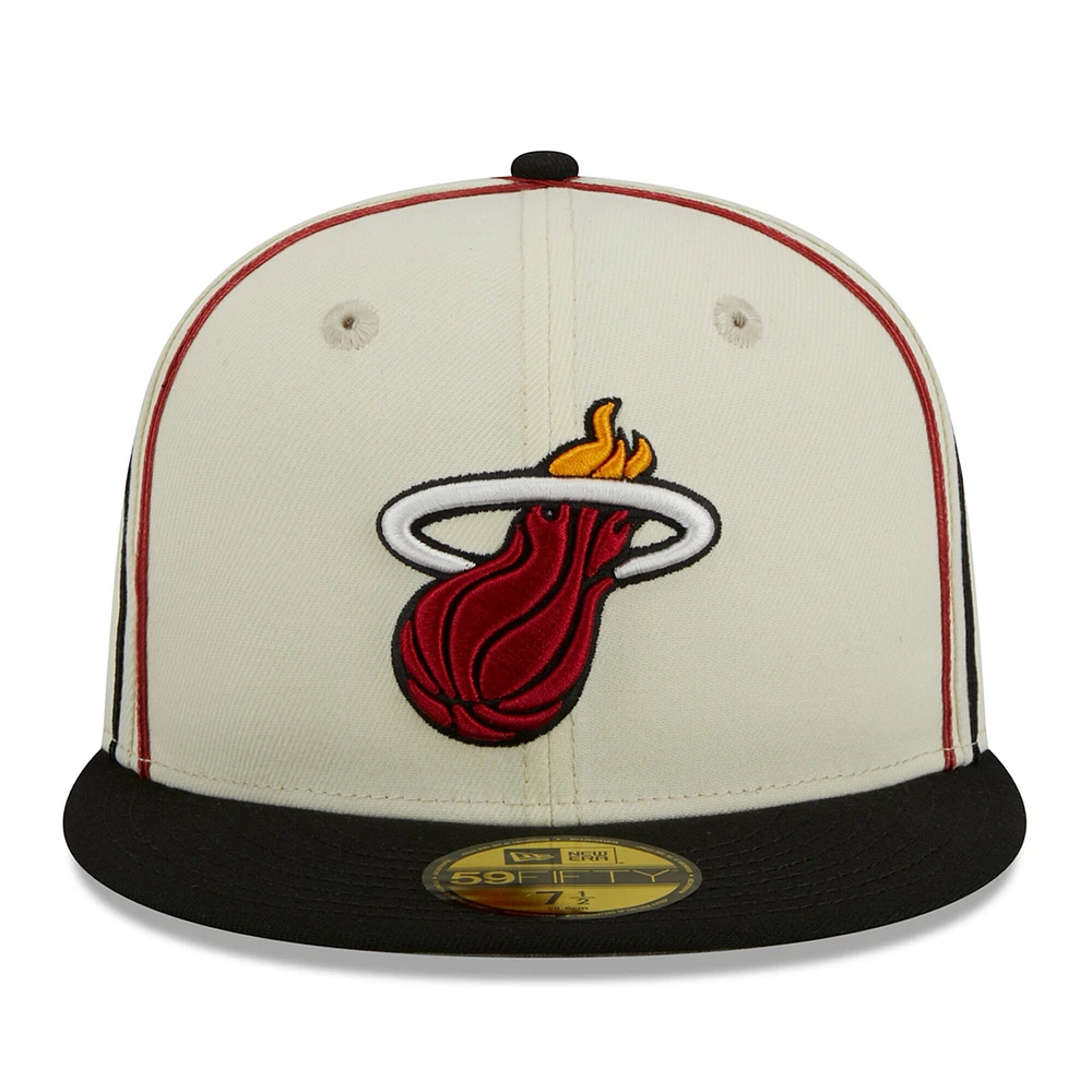 Casquette ajustée 59FIFTY 2 tons Miami Heat Piping New Era crème/noir pour hommes