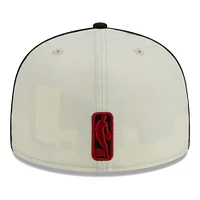 Men's New Era Cream/Black Miami Heat Piping 2-Tone 59FIFTY Fitted Hat