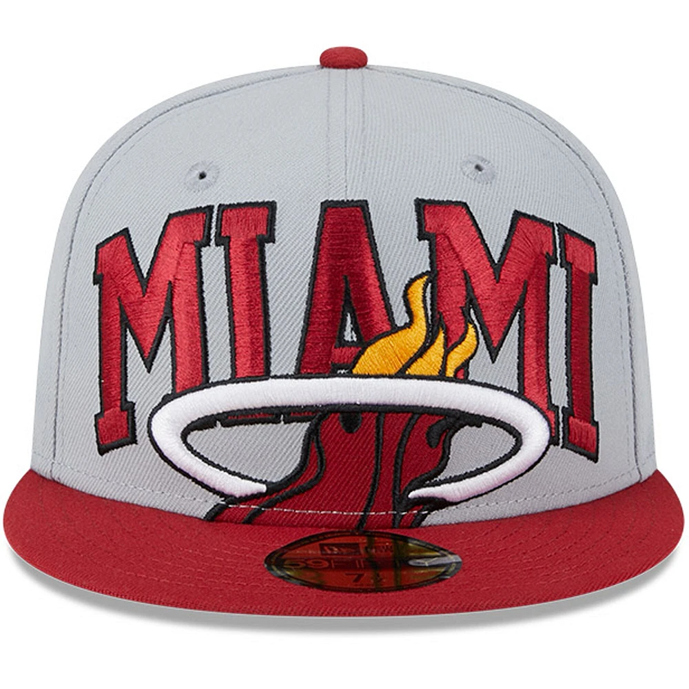 Men's New Era Gray/Red Miami Heat Tip-Off Two-Tone 59FIFTY Fitted Hat