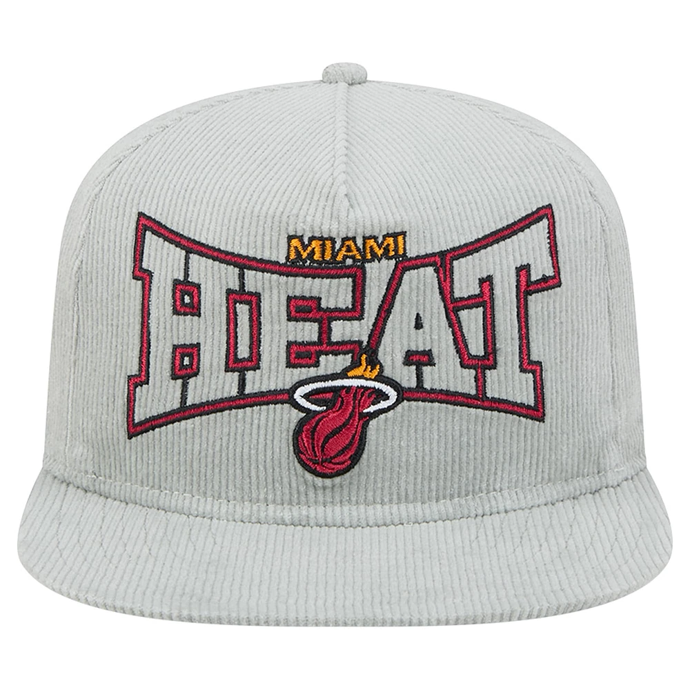 Men's New Era Gray Miami Heat Throwback Corduroy Golfer Snapback Hat