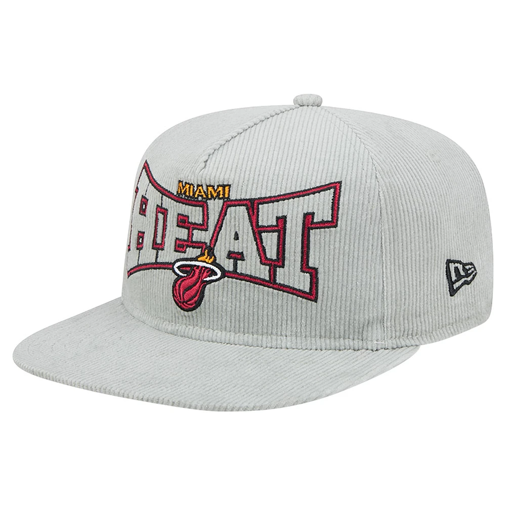 Men's New Era Gray Miami Heat Throwback Corduroy Golfer Snapback Hat