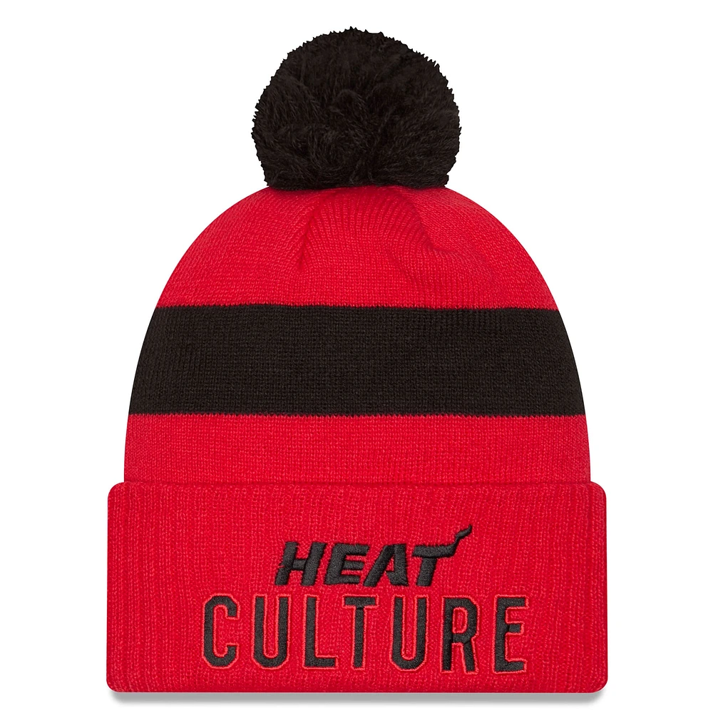 Men's New Era  Red Miami Heat 2024/25 City Edition Cuffed Knit Hat with Pom