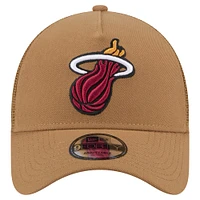 Men's New Era Tan Miami Heat 9FORTY A-Frame Trucker Adjustable Hat