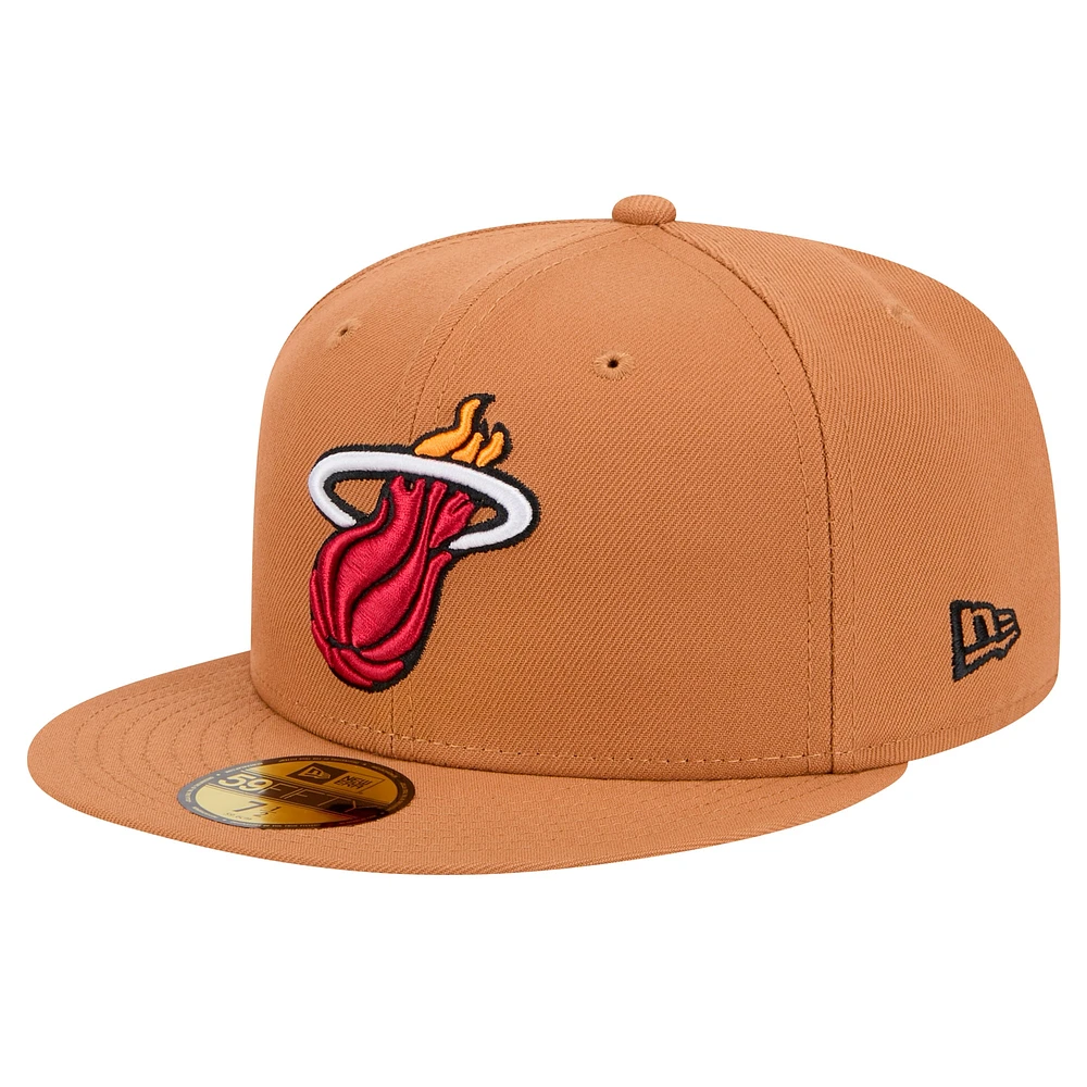 Men's New Era Tan Miami Heat Color Pack 59FIFTY Fitted Hat