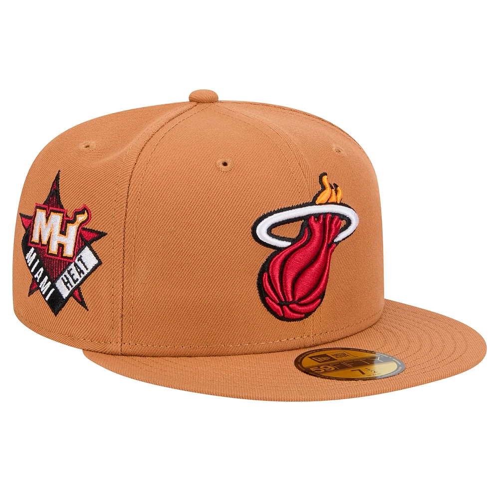 Men's New Era Tan Miami Heat Color Pack 59FIFTY Fitted Hat