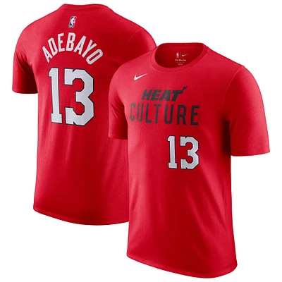 T-shirt Nike Bam Adebayo pour homme, édition City 2024/25, rouge, avec nom et numéro, Miami Heat