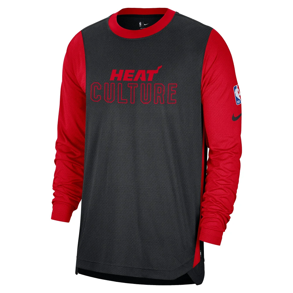 T-shirt de tir à manches longues Nike Miami Heat 2024/25 City Edition Authentic Pregame Performance pour homme Noir