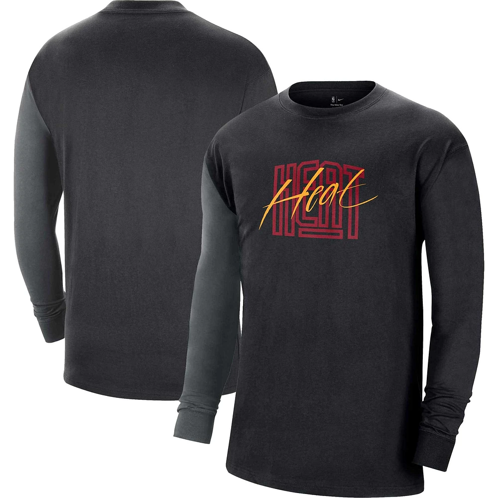 T-shirt à manches longues Nike Miami Heat Courtside Versus Flight MAX90 pour homme, noir