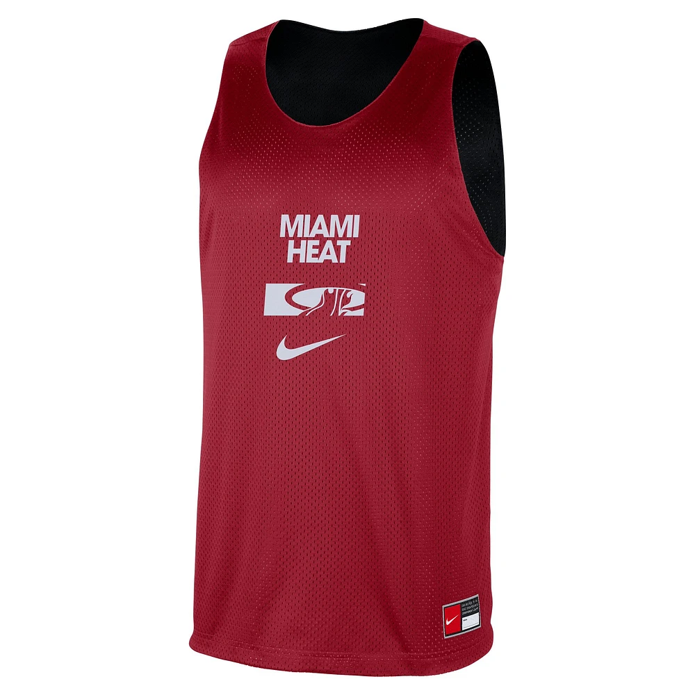 Maillot d'entraînement réversible en maille Nike rouge/noir Miami Heat Courtside pour homme