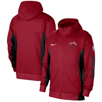 Sweat à capuche entièrement zippé Nike rouge Miami Heat 2023/24 Authentic Showtime pour homme