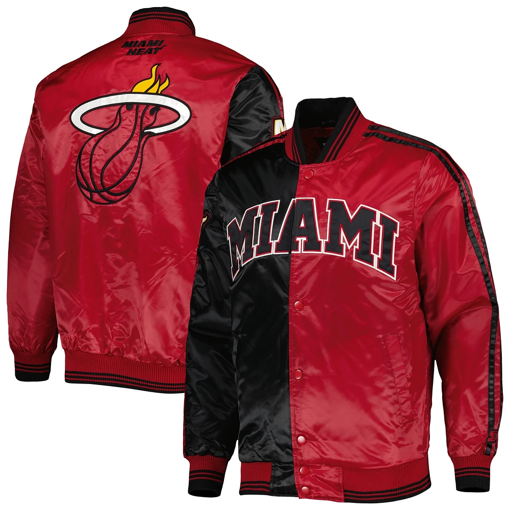 Veste à boutons-pression en satin Miami Heat Fast Break Starter noir/rouge pour homme