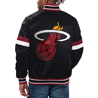 Veste universitaire noire à bouton-pression en satin pour hommes Starter Black Miami Heat Home Game