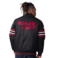 Men's Starter Black Miami Heat Scout I Full-Snap Varsity Jacket