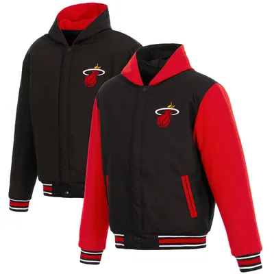 Miami Heat JH Design Reversible Poly-Twill Hooded Jacket with Fleece Sleeves - Black/Red