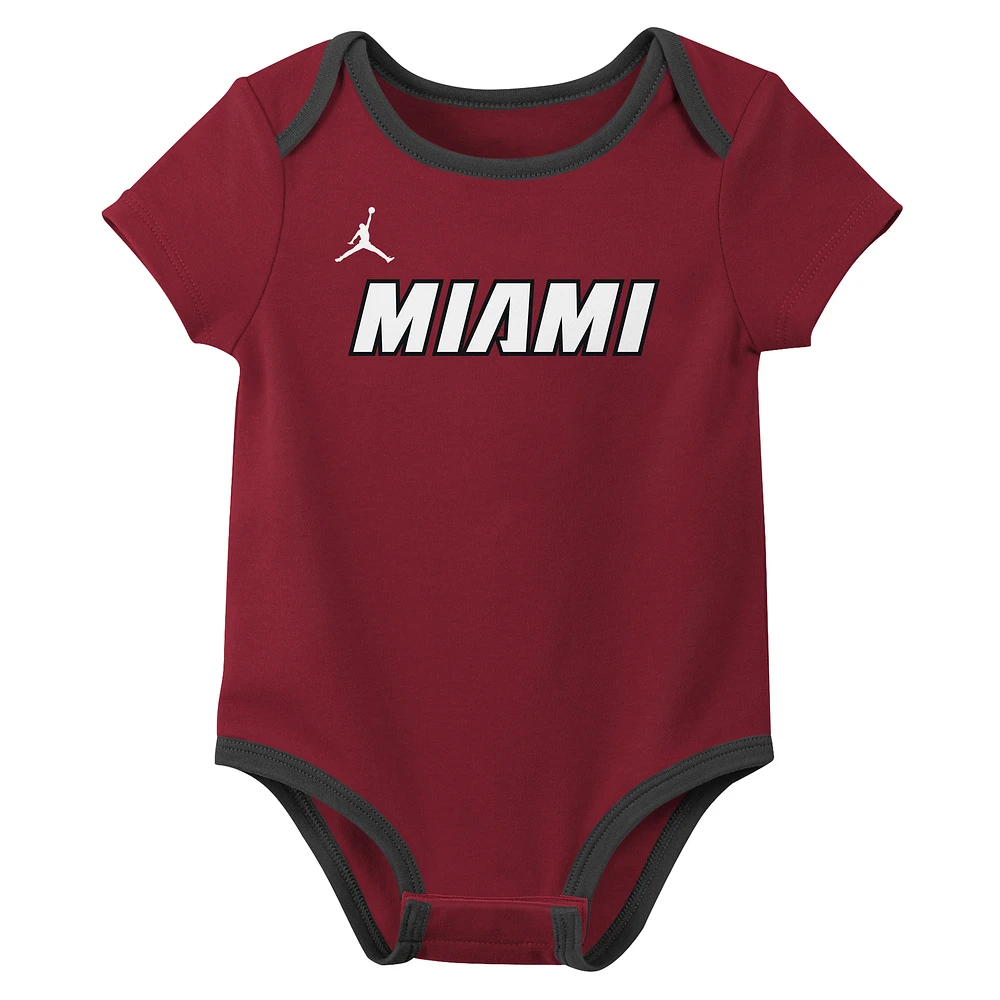 Newborn & Infant Jordan Brand Miami Heat Statement Edition Three-Pack Bodysuit Set