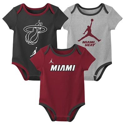 Newborn & Infant Jordan Brand Miami Heat Statement Edition Three-Pack Bodysuit Set