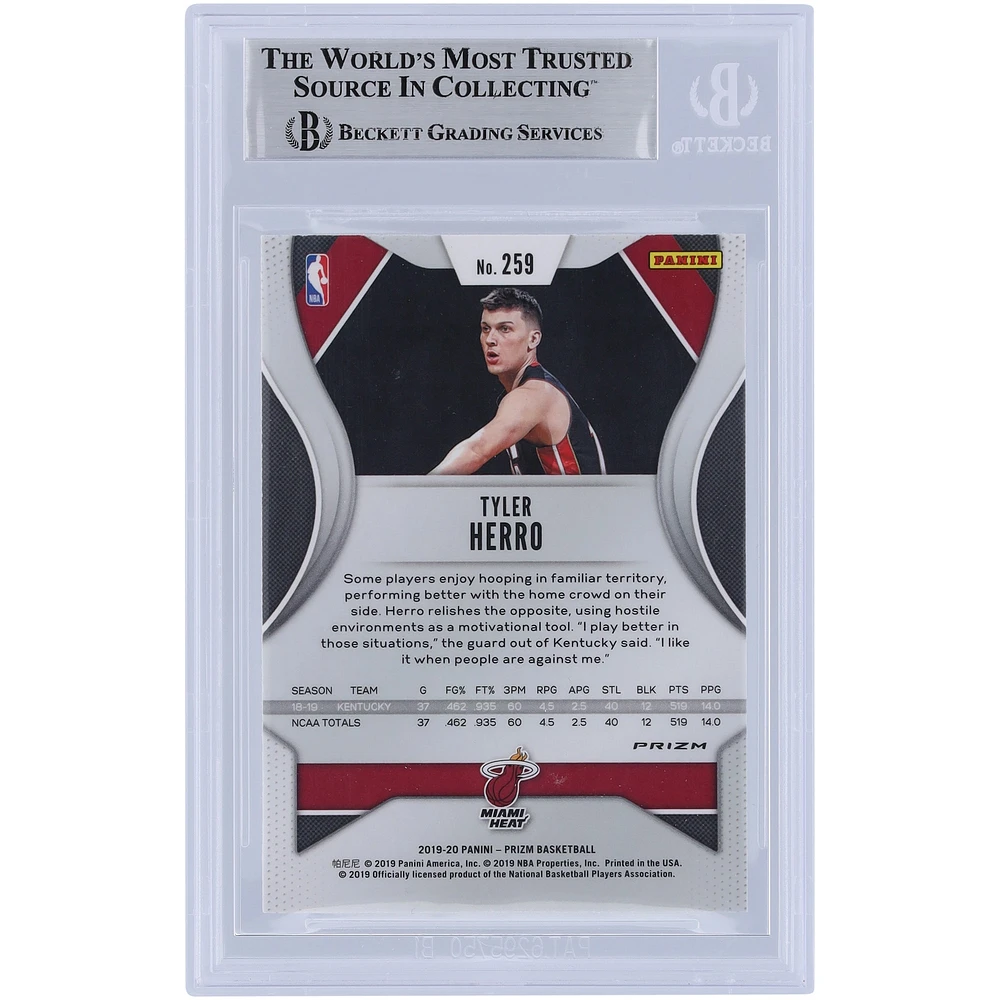 Tyler Herro Miami Heat Autographed 2019-20 Panini Prizm Red, White & Blue Prizm White Ink #259 Beckett Fanatics Witnessed Authenticated Rookie Card 