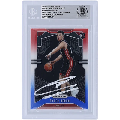 Tyler Herro Miami Heat Autographed 2019-20 Panini Prizm Red, White & Blue Prizm White Ink #259 Beckett Fanatics Witnessed Authenticated Rookie Card 