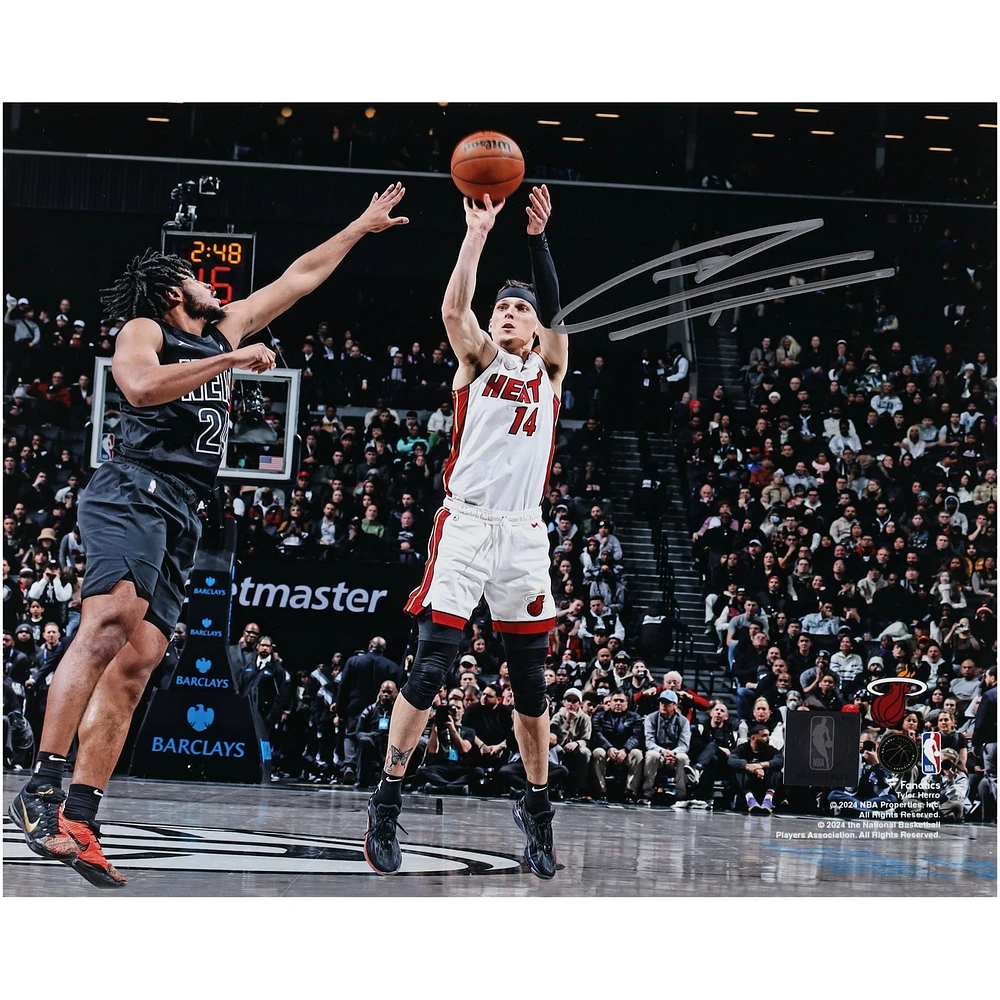 Tyler Herro Miami Heat Autographed 8" x 10" Shooting vs. Brooklyn Nets Photograph