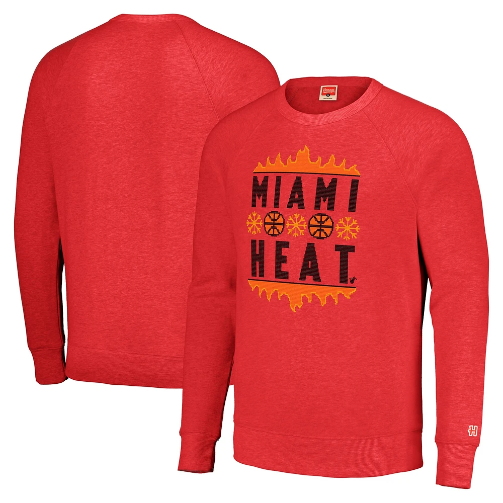 Unisex Homage Red Miami Heat Holiday Raglan Pullover Sweatshirt