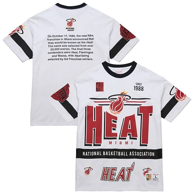 T-shirt unisexe blanc Mitchell & Ness Miami Heat Hardwood Classics Vintage Team Origins Premium