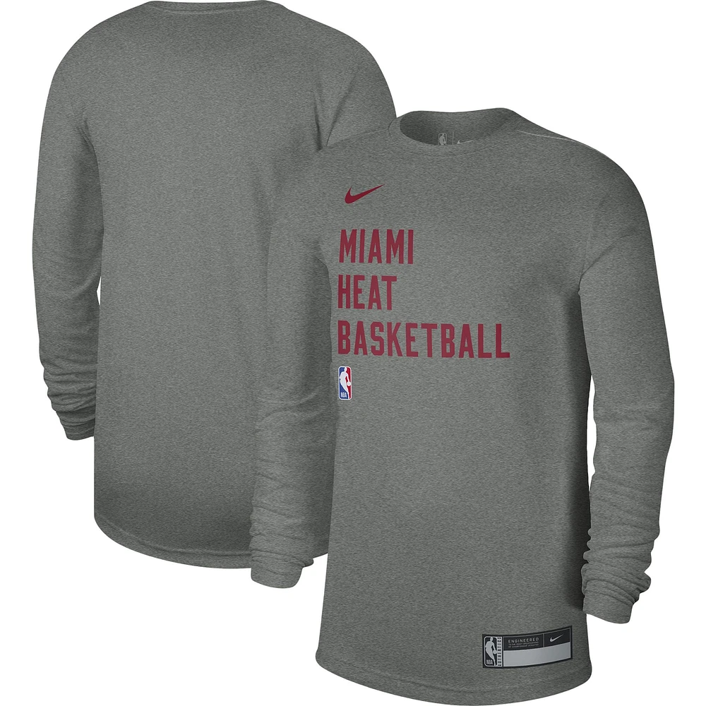 T-shirt à manches longues unisexe Nike Heather Grey Miami Heat 2023/24 Legend On-Court Practice