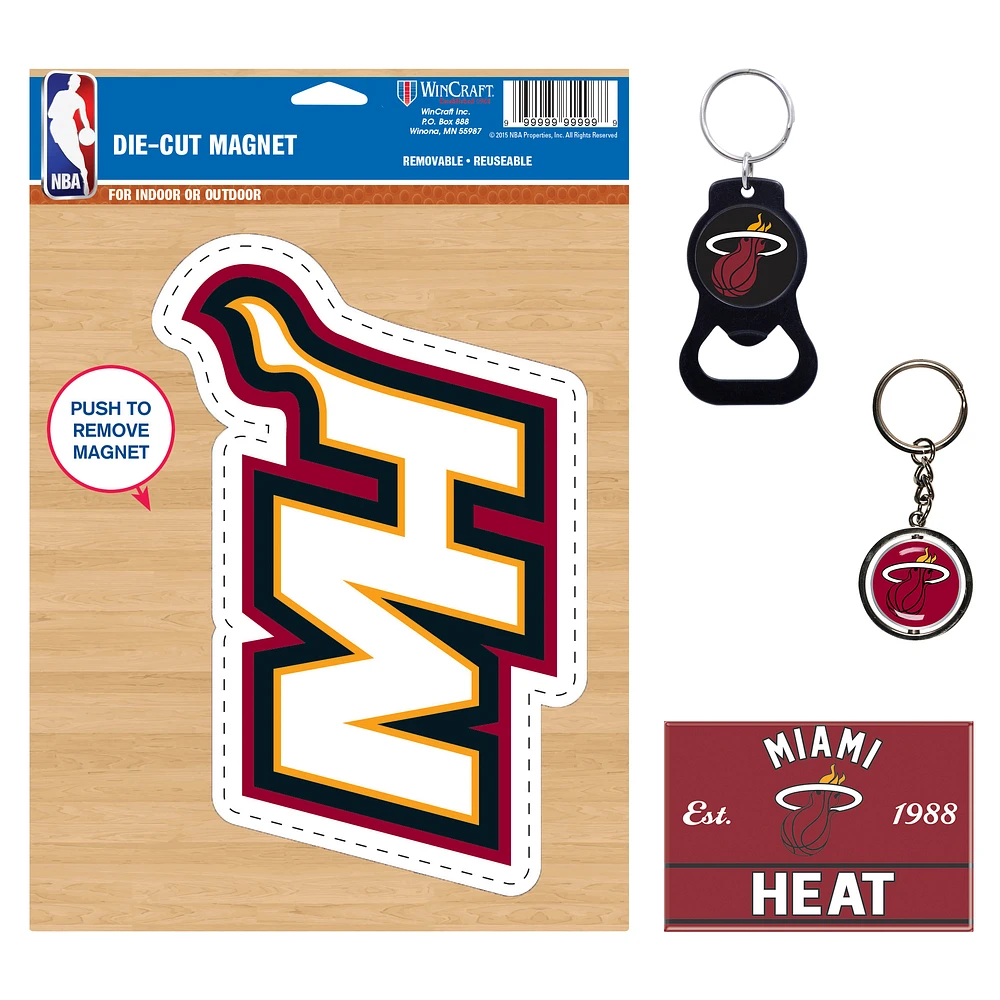 Lot de 4 porte-clés et aimants WinCraft Miami Heat