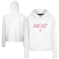 Women's Levelwear  White Miami Heat Mother's Day Sweet Floral Cropped Tri-Blend Pullover Hoodie