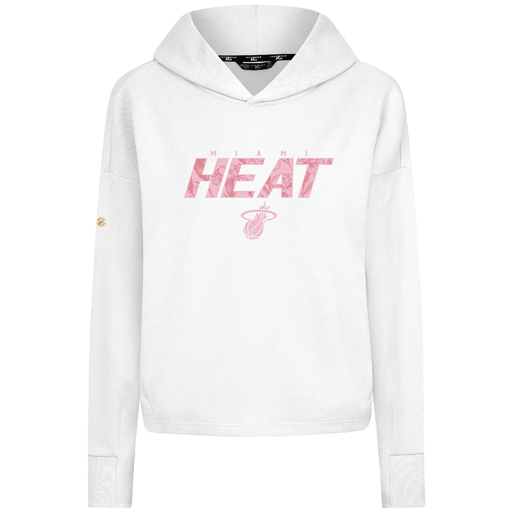 Women's Levelwear  White Miami Heat Mother's Day Sweet Floral Cropped Tri-Blend Pullover Hoodie
