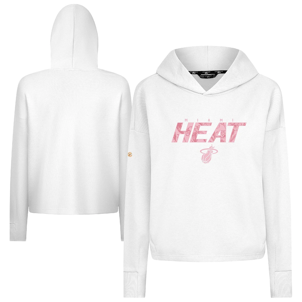 Women's Levelwear White Miami Heat Mother's Day Sweet Floral Cropped Tri-Blend Pullover Hoodie