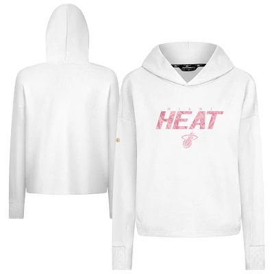 Women's Levelwear  White Miami Heat Mother's Day Sweet Floral Cropped Tri-Blend Pullover Hoodie