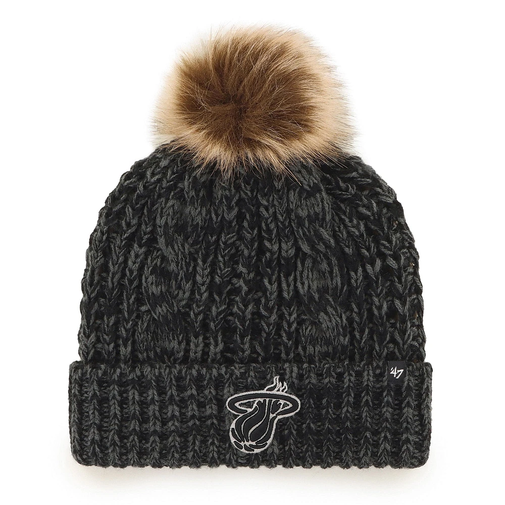 Women's '47 Black Miami Heat Meeko Cuffed Knit Hat with Pom