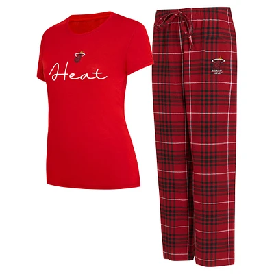 Ensemble de nuit pour femme avec t-shirt et pantalon en flanelle Miami Heat Vector rouge/noir Concepts Sport