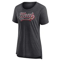 Women's Fanatics Heather Charcoal Miami Heat League Leader Tri-Blend T-Shirt