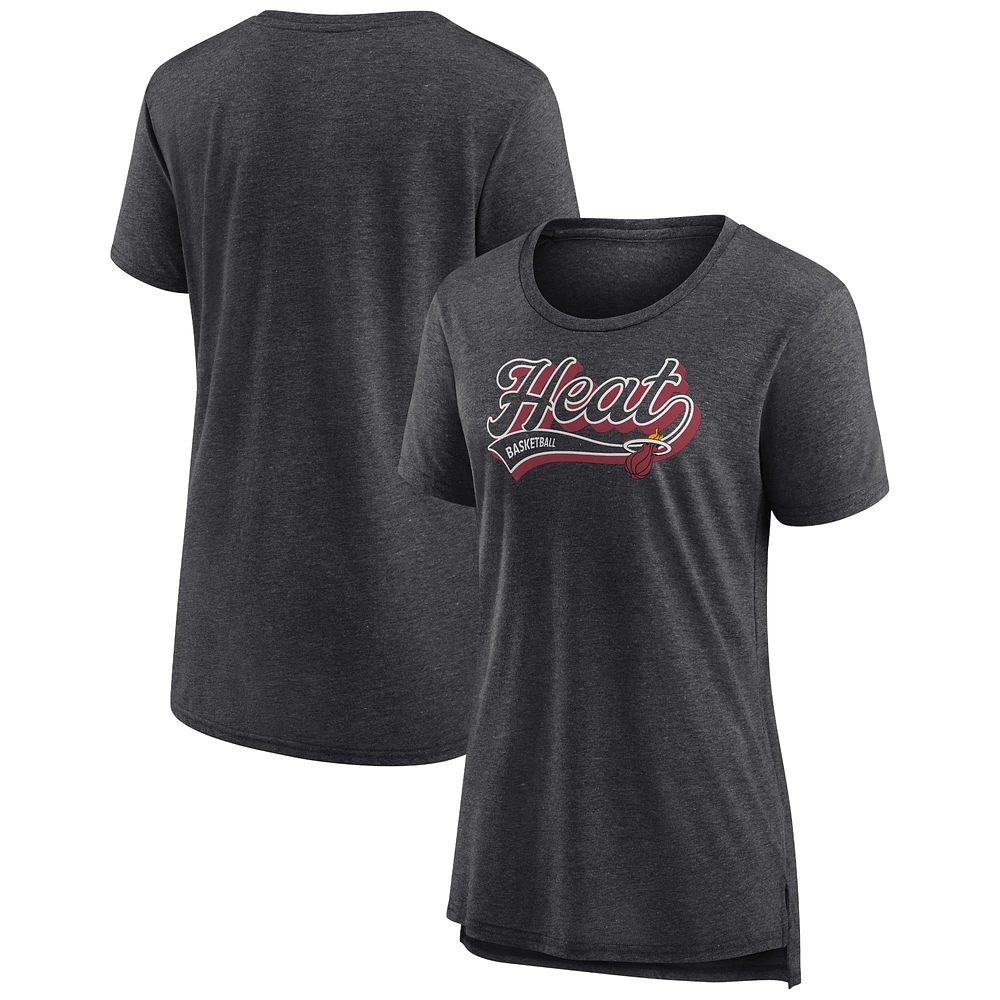 Women's Fanatics Heather Charcoal Miami Heat League Leader Tri-Blend T-Shirt