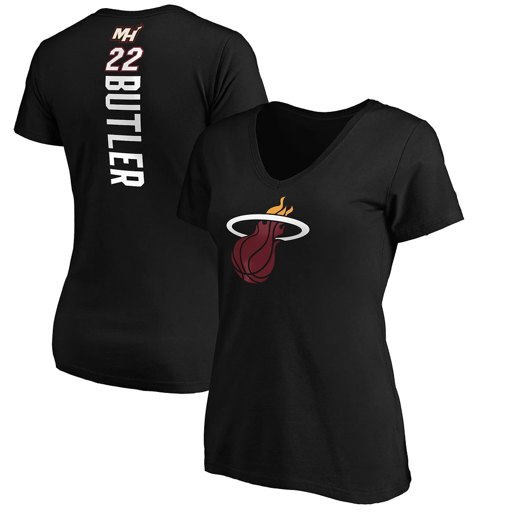 Women's Fanatics Jimmy Butler Black Miami Heat Playmaker Logo Name & Number V-Neck T-Shirt