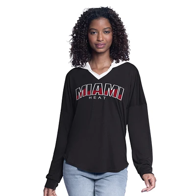 Women's G-III 4Her by Carl Banks Black Miami Heat Bench Player Oversized Long Sleeve Hooded Top
