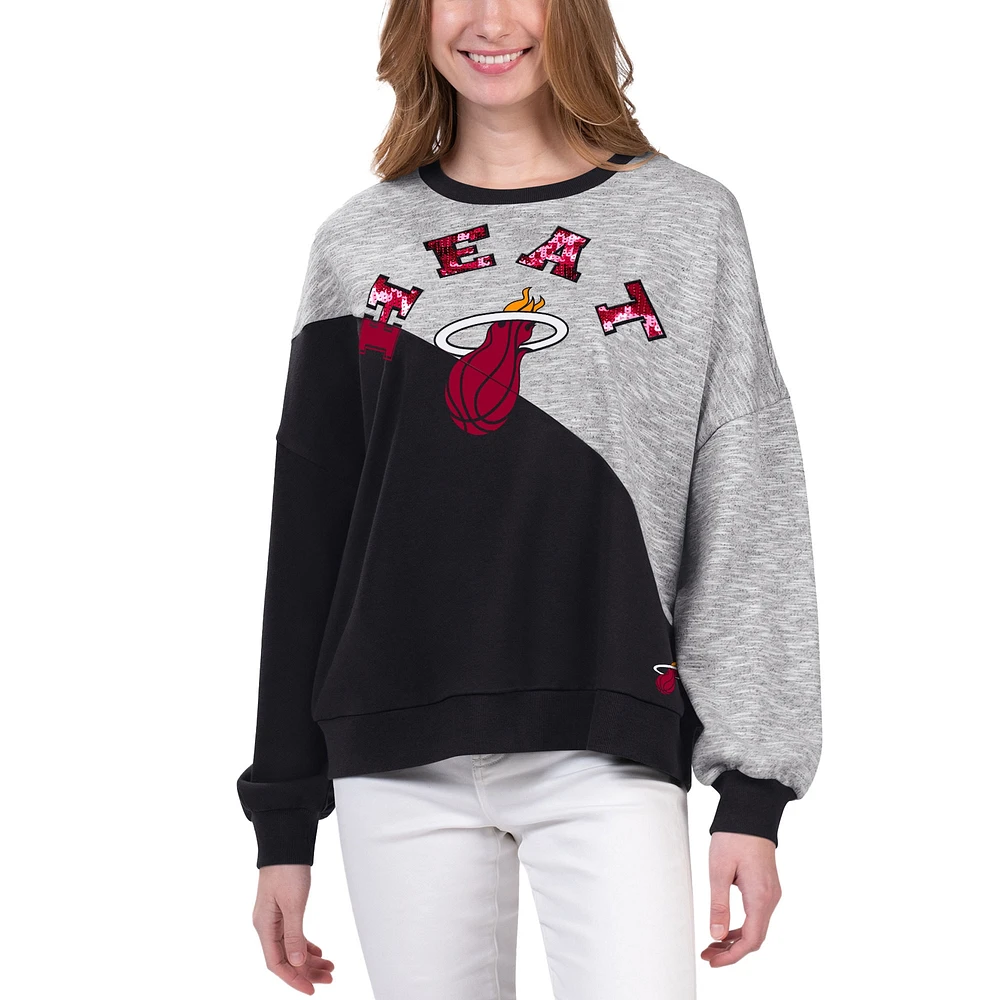 Women's G-III 4Her by Carl Banks Black Miami Heat Benches Split Pullover Sweatshirt