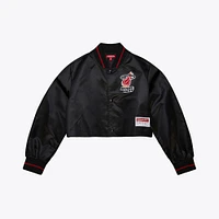 Women's Mitchell & Ness x DANNIJO Black Miami Heat Cropped Satin Full-Snap Jacket